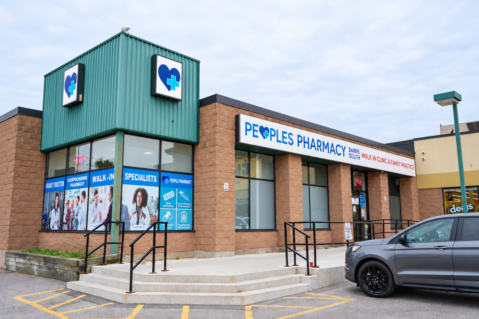 Exterior of the Barrie Peoples Pharmacy and South Barrie Clinic building at 320 Yonge St., Barrie